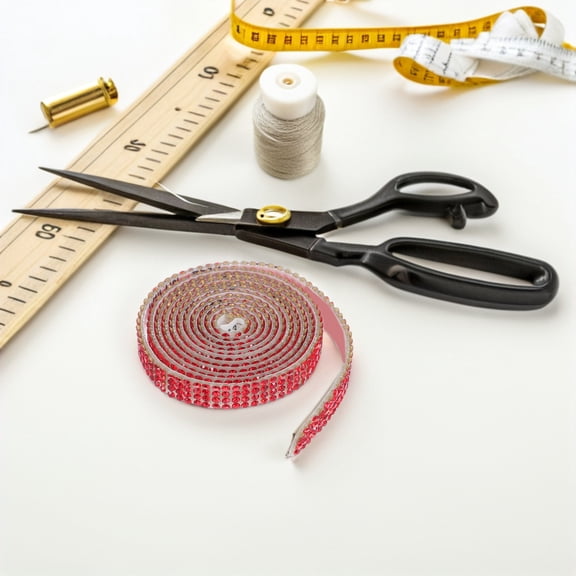OUNONA Rhinestone Ribbon Red Adhesive for DIY 5Pcs