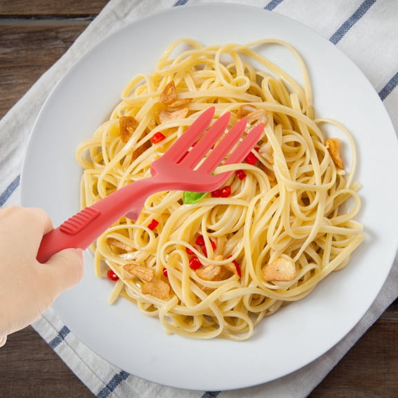 DRAFIDEEP Practical Cooking Fork Pasta Fork Red 1Set 11.6X2.1X0.9In