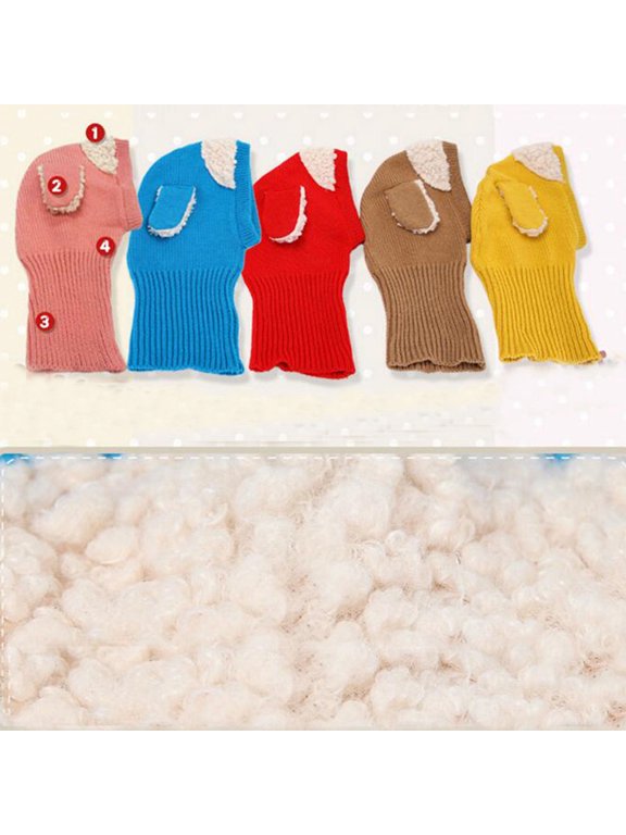 Red Knitted Woolen Coif Hat Scarf Set with Earflap for Winter Warmth