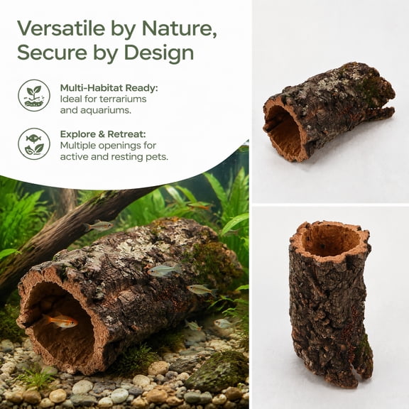 OUNONA Reptile Shelter Hollow Log for Reptiles Brown Natural Cork Bark Design