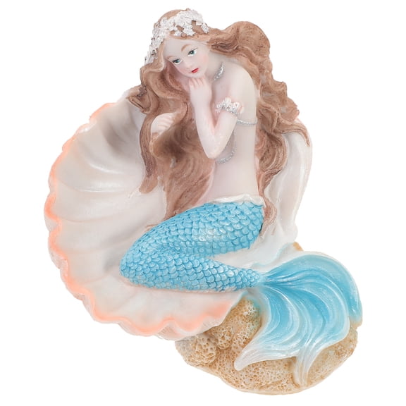 OUNONA Resin Mermaid on Shell Sculpture Mermaid Statue Fish Tank Aquarium Decoration