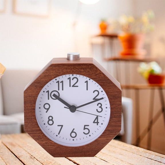 OUNONA Brown Retro Wooden Alarm Clock, Beech, Time Precision, Perfect for Office and Bedroom