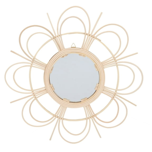 BALAHAPY Woven Wall Hanging Mirror Wooden Khaki 1Set 19.7x6.7in Home Decor Bedroom
