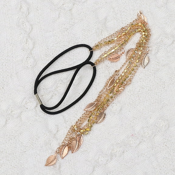 OUNONA Handmade Golden Chain Headband with Leaf and Rhinestone for Beach and Party