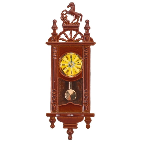 OUNONA Retro Mini Pendulum Clock Ornament, Small Decorative House Clock with Pendulum Design for Home and Office