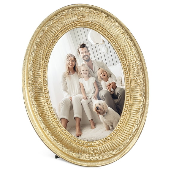 OUNONA  Retro Photo Frame Office Decor Gold Oval Home 4x6 Picture Square Vintage Golden