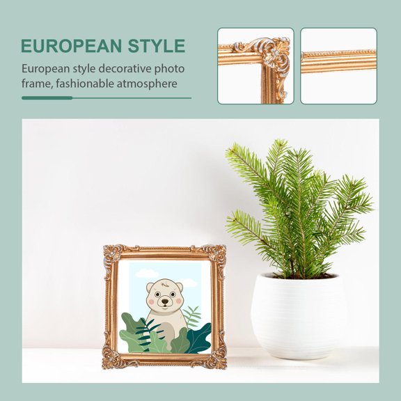 OUNONA Retro Style Golden Resin Photo Frame Prop for Photography and Home Decor, 1 Set