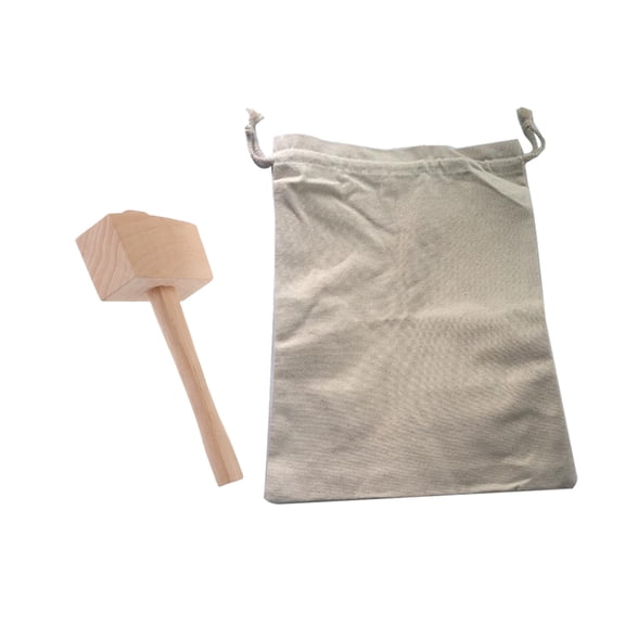 OUNONA 1Set Canvas Crushed Ice Bag with Wooden Mallet Reusable for Kitchen Bar and Outdoors
