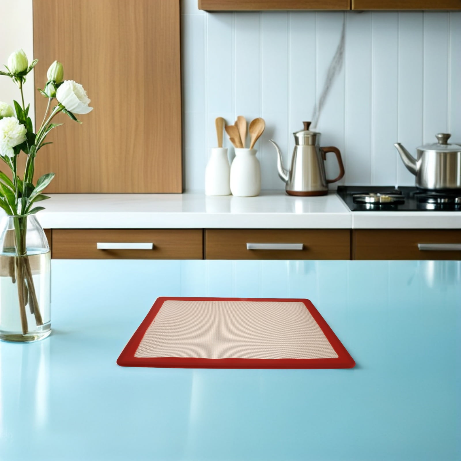 OUNONA Red Silicone Oven Mat Nonstick Baking Mat for Bread, Cake, Pizza, Pastry, and Cooking Use