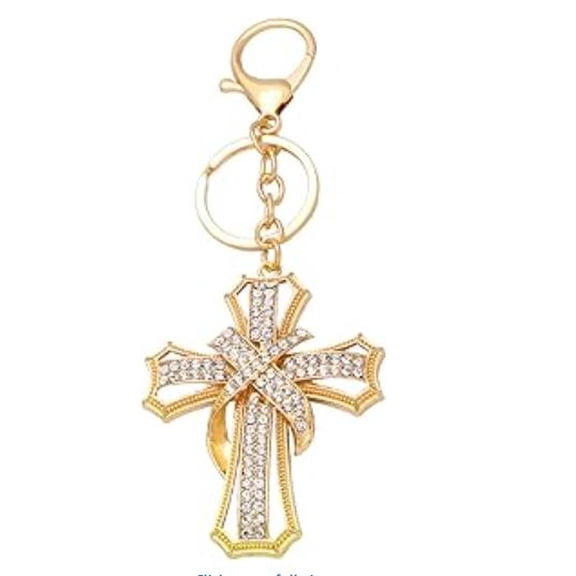 OUNONA Rhinestone Cross Keychain Metal Charm for Keys and Bags, Christian Accessories, Baptism Souvenirs, Keychains