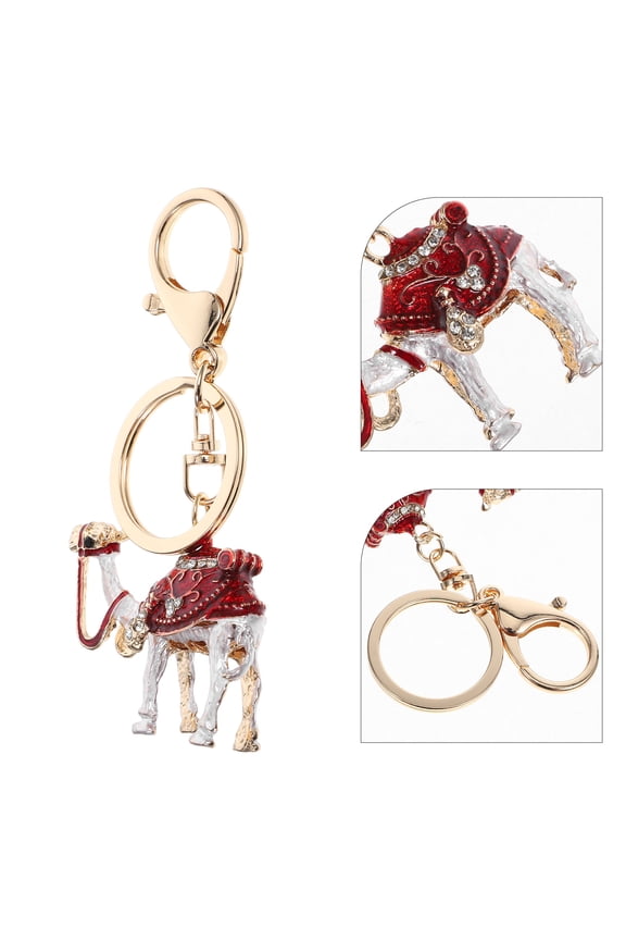OUNONA Rhinestone Inlaid Keyring Fashionable Stylish Camel Pendant Metal Key Chain