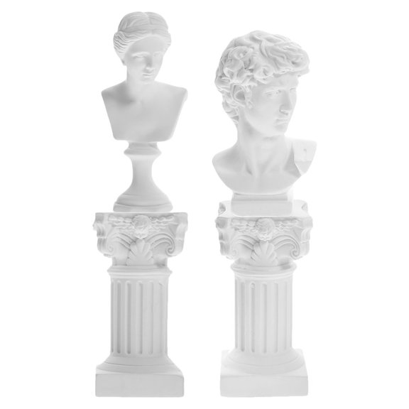 OUNONA Roman Column Sculpture Set with David and Goddess Figurines, Resin Desktop Decor for Office, Home, and Living Room