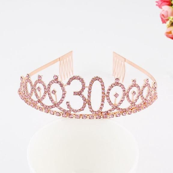 OUNONA Rose Gold Rhinestone Alloy Birthday Crown for Decoration with Insertion Comb Design, Various Numbers Available