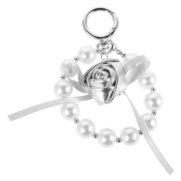 OUNONA Rose Keychain Flower Charming Phone Wallet Cartoon Pendant Silver