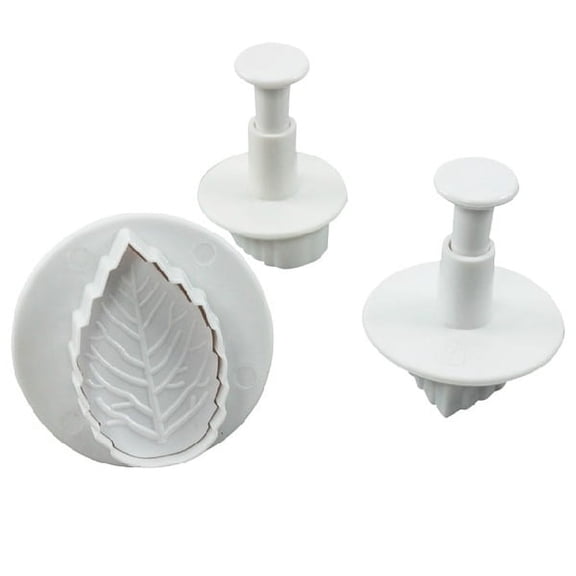 NUOLUX 3-Piece Fondant Plunger Cutter Set, White ABS Plastic for Cake Decorating