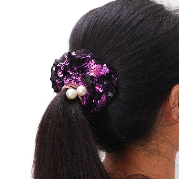 OUNONA Rosy Sequins Hair Tie for Stylish Hair Looks Durable Cloth Ponytail Holder Great for Everyday Use