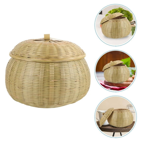 OUNONA Storage Bin Bamboo Woven Basket For Kitchen Eggs Garlic Storage Household Users 1Pcs