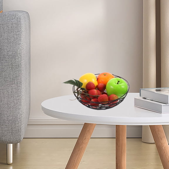 OUNONA Round Black Wire Basket for Bread and Fruit Storage Multipurpose Metal Table Basket