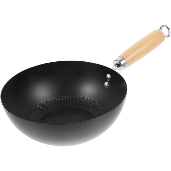 OUNONA Round Bottom Black Wok for Home Kitchen Cooking Fried Potatoes Steaks and Vegetables