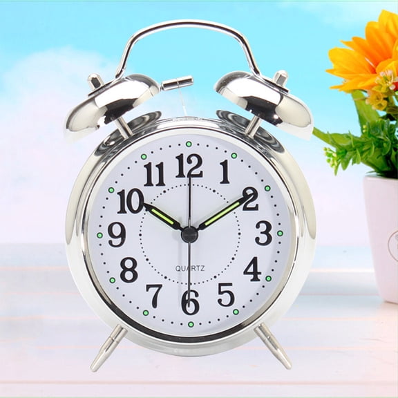 DRAFIDEEP Light Alarm Clock Silver Round Silent Desk Clock for Time Reminder