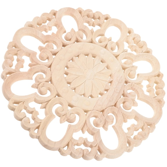OUNONA Round Wood Carving Decals Furniture Decoration Versatile Home