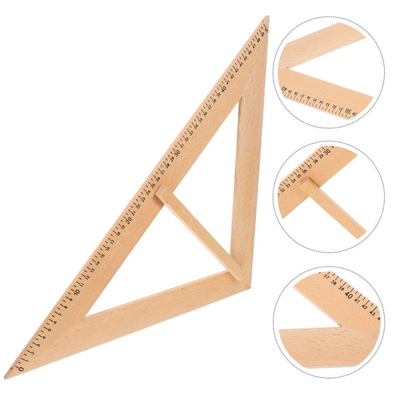 Tineasur Light Brown Wooden Triangle Ruler for Home Teaching and Drawing