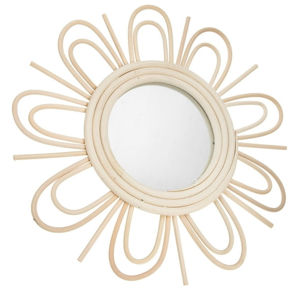 OUNONA Rustic Art Rattan Mirror Public Place Decor Home Decoration 28x28cm Khaki