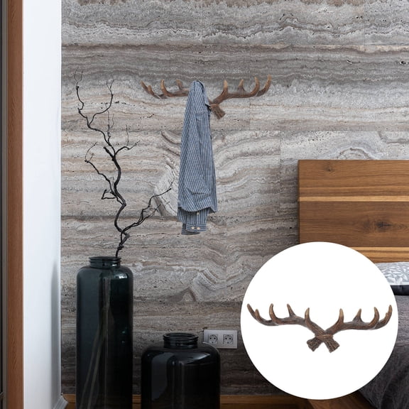 OUNONA Rustic Coat Hooks Resin Antler Hook Wall-mounted Decorative Hanger for Home Decor 1Pack