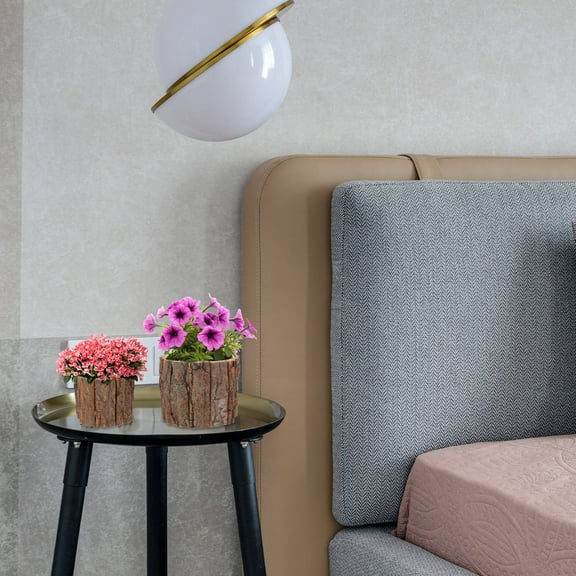 OUNONA Rustic Wood Bark Flower Pot for Storage Use Light Brown Synthetic Material 2Pcs 6 x 4.7 Inches