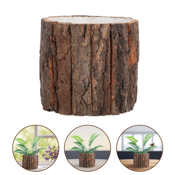 OUNONA Rustic Wooden Flower Bucket With Tree Bark Design Wood Vases For Centerpieces Indoor And Outdoor Planter Decorative Wooden Case For Decor