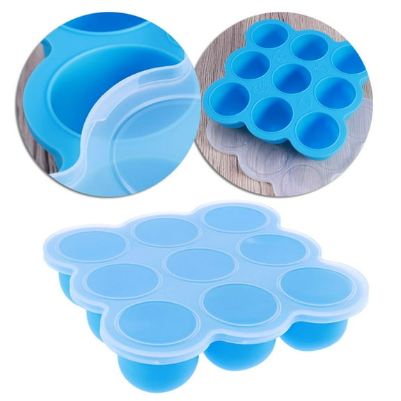 OUNONA Safety Silicone Portabable Baby Food Container Infant 9 Lattice Jelly Storage Box Freezer Tray Crisper (Sky-blue)