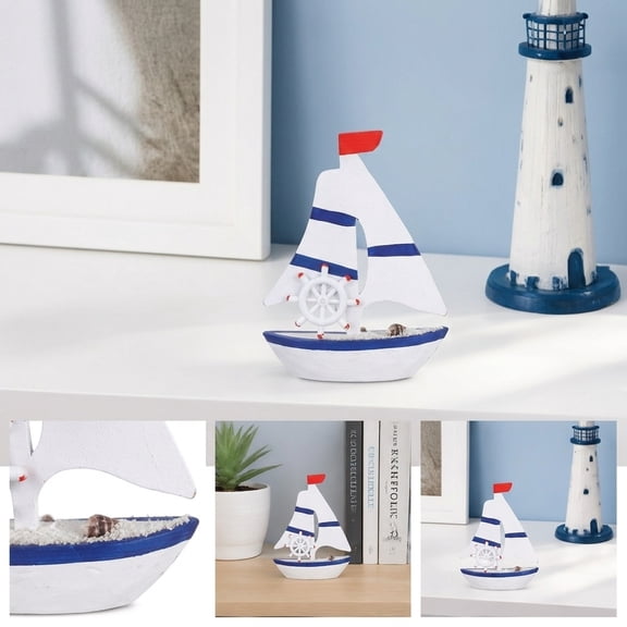 OUNONA Wooden Sailing Ship Model Decor, Nautical Boat Ornament for Home Office Shelf Display, 1 Piece