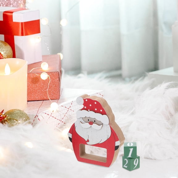 OUNONA Santa Claus Countdown Calendar Wooden Countdown Calendar Blocks Santa Claus Date Wooden Blocks Santa Table Sign Santa Claus Centerpiece Wooden Desk Calendar