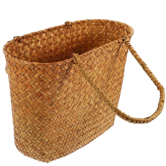 OUNONA Picnic Fruit Harvest Basket Grass Woven for Home Storage 1Pack