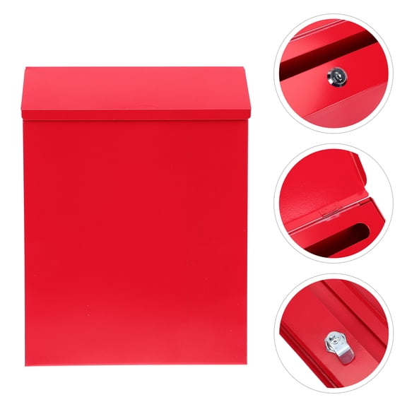 OUNONA Secure Lockable Wall Mounted Mailbox Red European Style Letter Post Box for Household