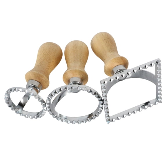 OUNONA 3-Piece Stainless Steel Fondant and Biscuit Molds with Wooden Handles for Dumpling Wrappers, Cake Decorating, and Baking Tools
