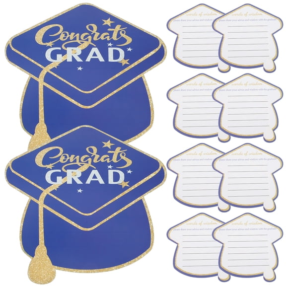 OUNONA 10Pcs Greeting Cards Blue Paper Graduation Cap Shaped Cards for Friends