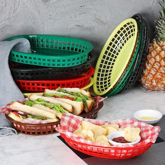 OUNONA Set of 12 Plastic French Fry Baskets, Boat-Shaped Snack Trays for Serving Fries, Fruit, and Appetizers