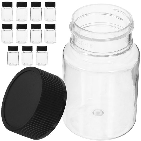 OUNONA Set of 12 Wide Mouth 50ml Sampling Bottles with Screw Caps, Empty Refillable Plastic Bottles for Travel and Storage