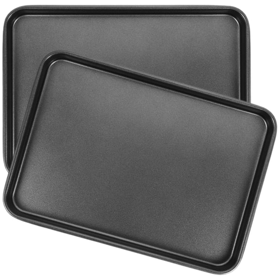 OUNONA Set of 2 Carbon Steel Non-Stick Rectangular Cookie Baking Trays Oven Plates for Easy Baking