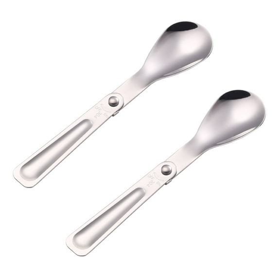 OUNONA Set of 2 Foldable Stainless Steel Spoons, Portable Reusable Cutlery for Travel, Picnic, Camping, and Outdoor Use