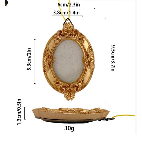 OUNONA Set of 2 Mini Vintage Resin Picture Frame Ornaments, Small Hanging Photo Frames for Christmas Tree and Holiday Wall Decoration