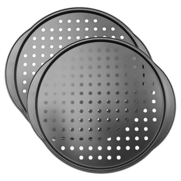 OUNONA Set of 2 Perforated Metal Pizza Baking Trays Nonstick Oven Safe with Smooth Finish for Perfect