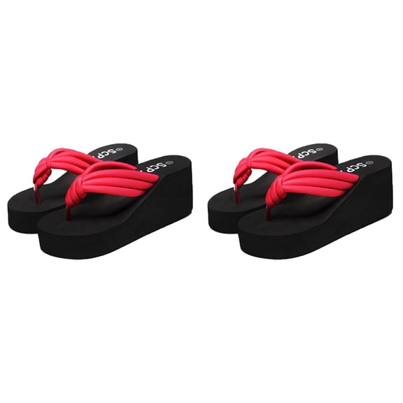 OUNONA  Set of 2 Non-slip Slippers Platform Wedge Shoe Female Woman Miss Red