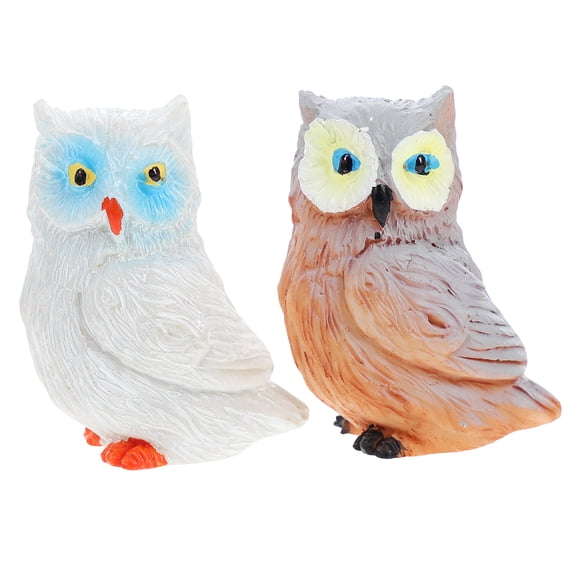 OUNONA Set of 2 Resin Owl Figurines for Mini Garden Decor, Small Animal Statues for Outdoor Yard, Patio, and Dollhouse Display