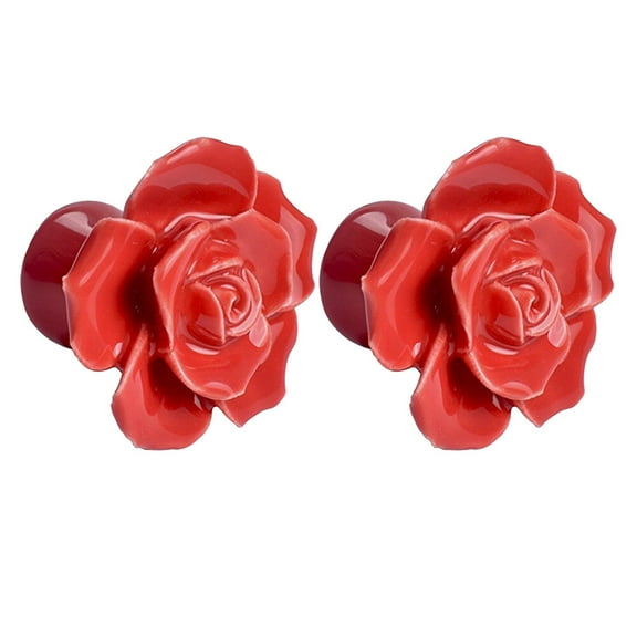 OUNONA Set of 2 Rose Shaped Ceramic Cabinet Knobs for Kitchen Cupboard Drawer Door Pull Handles