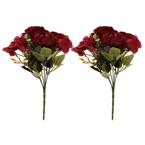 OUNONA 2Pcs Red Artificial Peony Flower Bouquet Decor for Wedding Home Party Table Setting