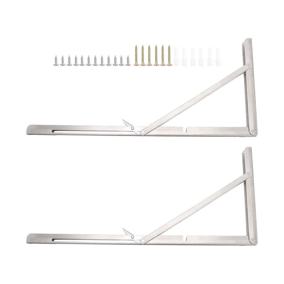 OUNONA 2-Pack Heavy Duty Stainless Steel Folding Brackets for Wall Board Support and Shelving Hardware