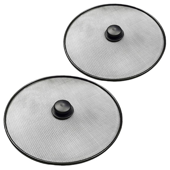 OUNONA  Black Stainless Steel Splatter Guard for Frying Pan, Mesh Design, Home Kitchen, 2Pcs