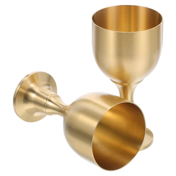 OUNONA Set of 2 Vintage Brass Goblet Toasting Chalices, Mini Wine Shot Glasses for Home Bar, Party, Wedding, and Medieval Decor